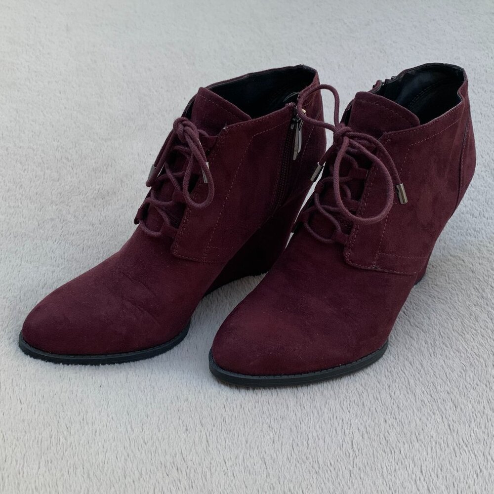 Franco Sarto Lennon Faux Suede Wedge Booties Sz 7.5 - Picture 5 of 16